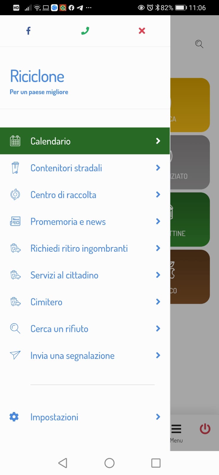 Menù dell'app